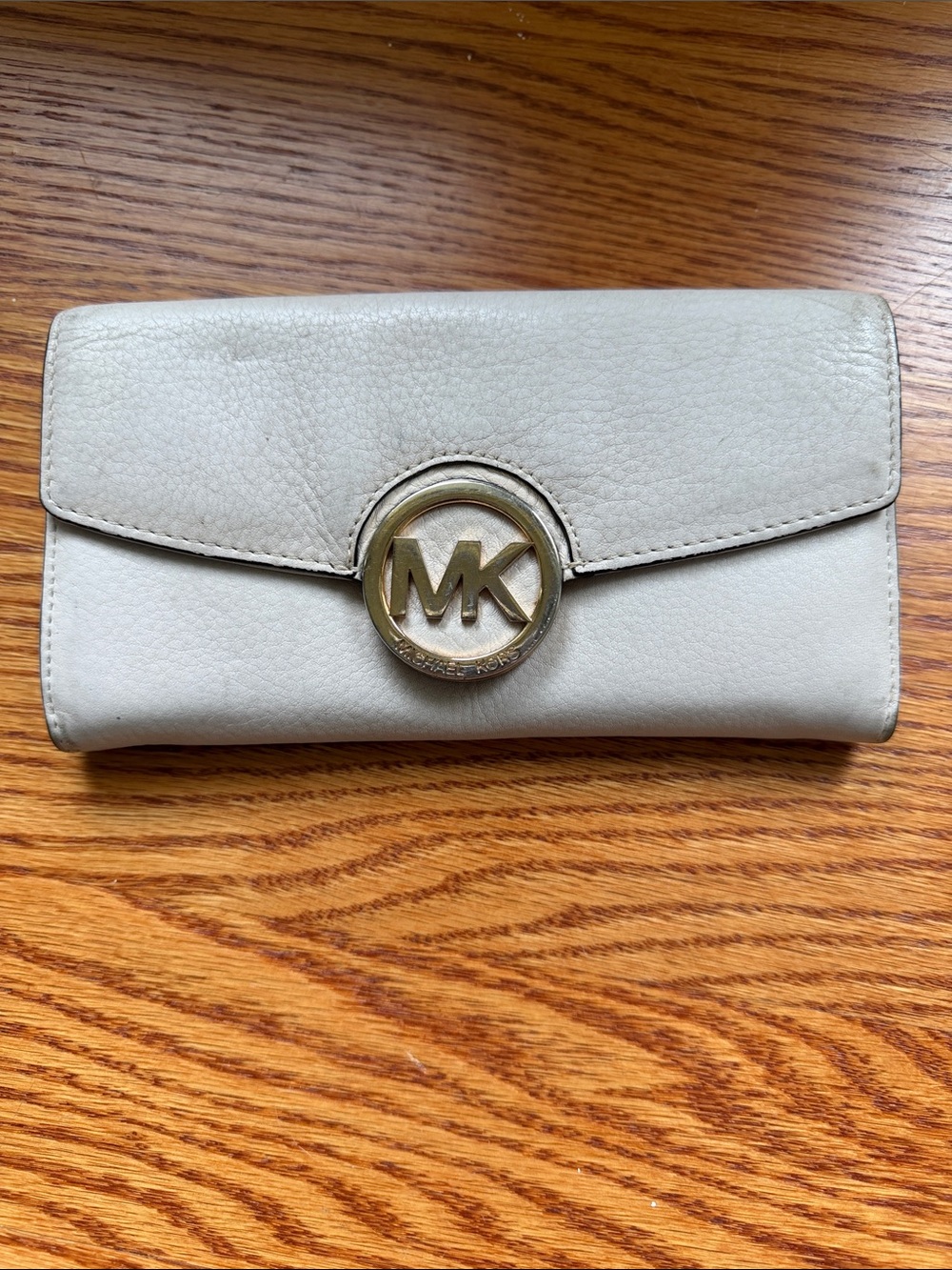 Michael Kors Off-White Leather MK Medallion Continental Wallet